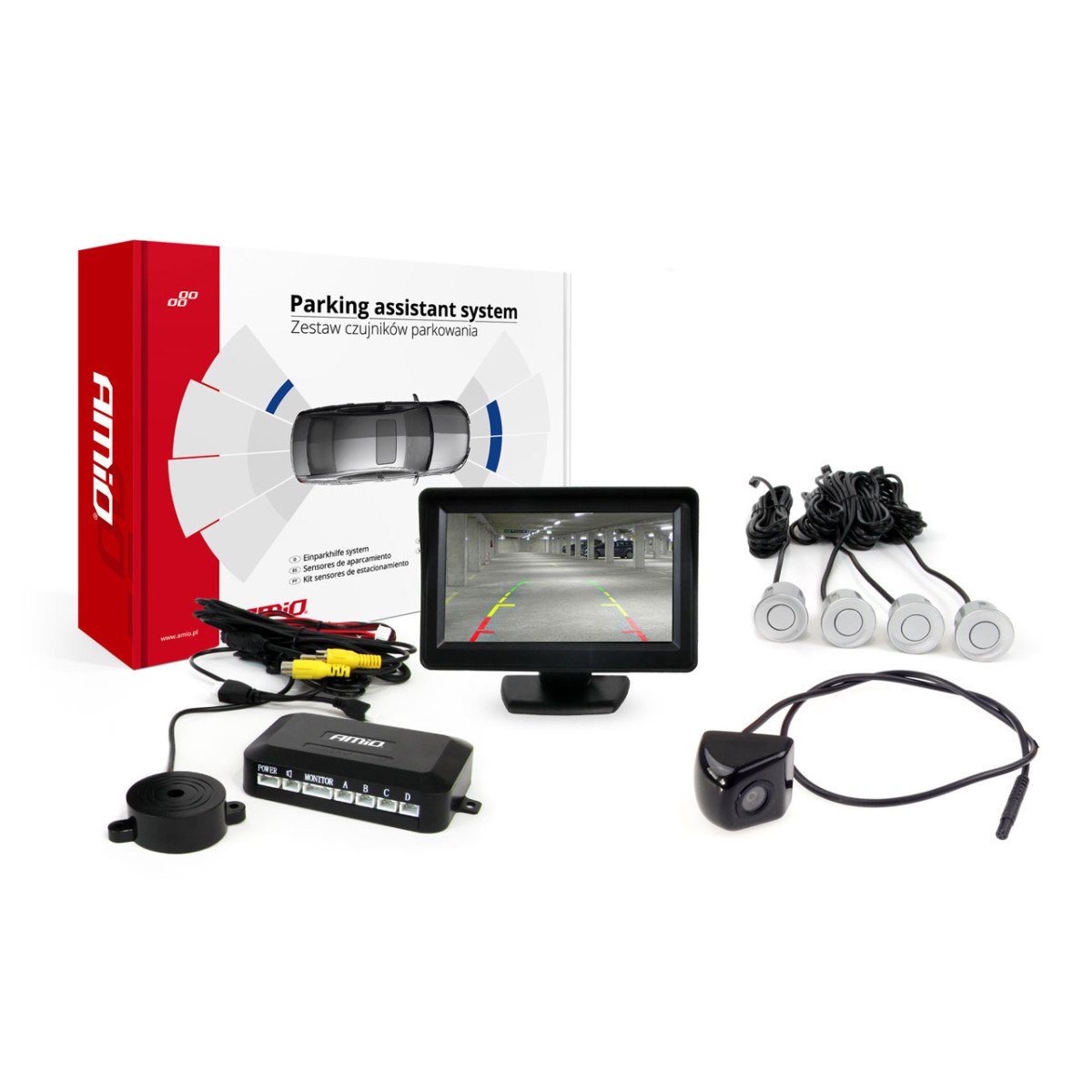 Parking assistance system TFT01 4.3" with HD-310 camera, 4 silver sensors