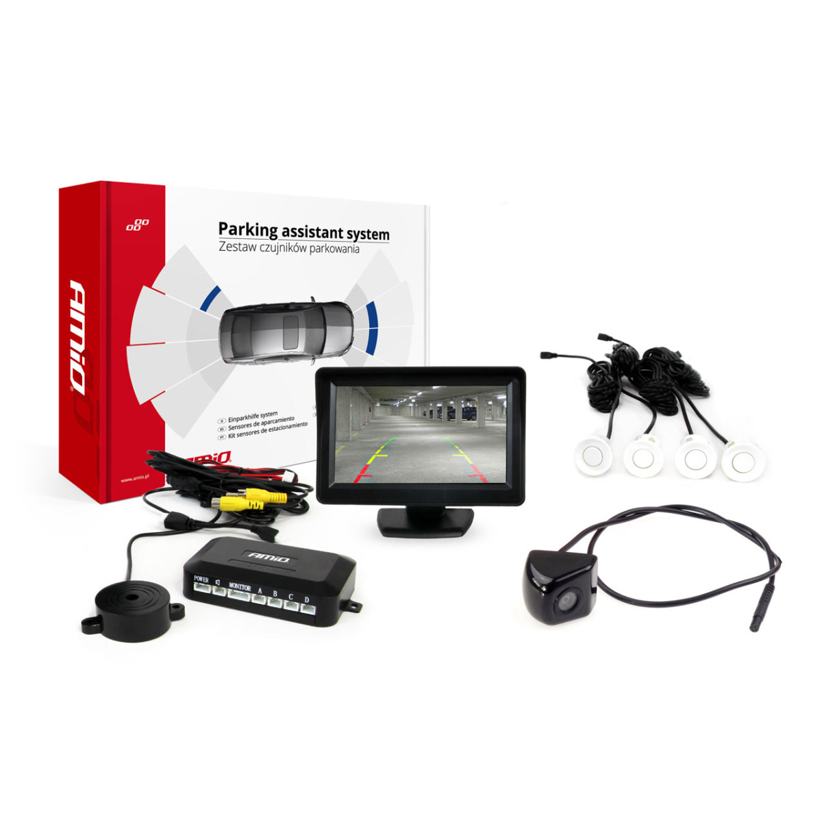 Parking assistance system TFT01 4.3" with HD-310 camera, 4 white sensors