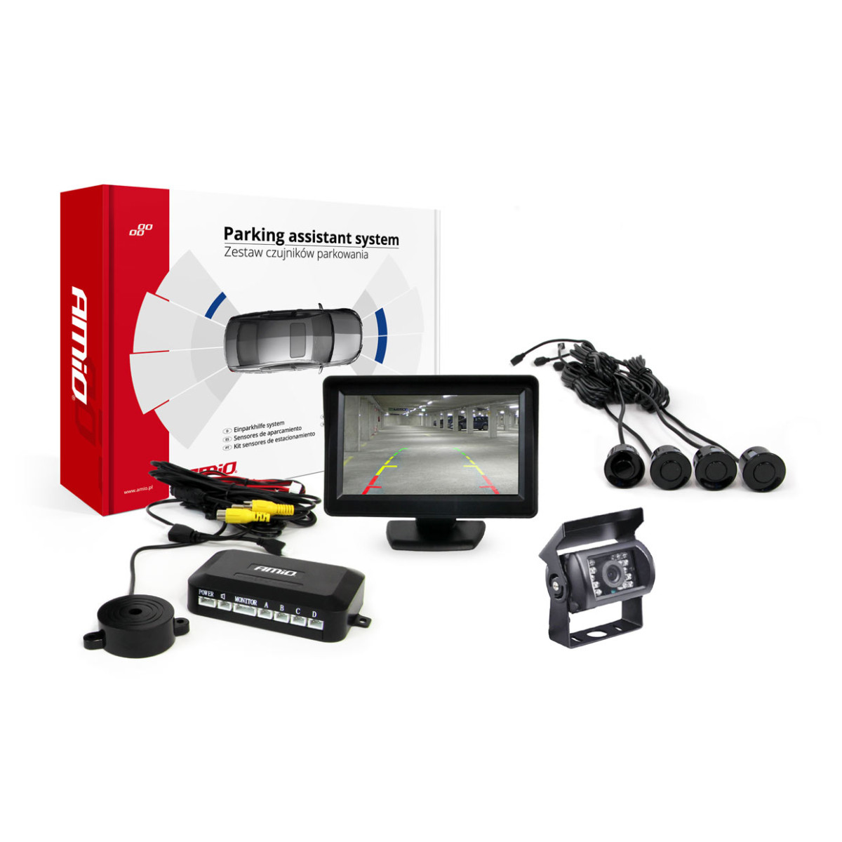Parking assistance system TFT01 4.3" with HD-501-IR camera, 4 black sensors