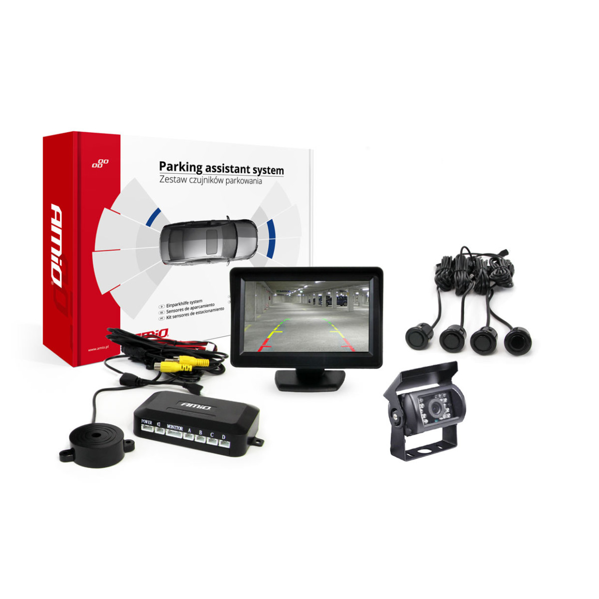 Parking assistance system TFT01 4.3" with HD-501-IR camera, 4 black sensors GOLD