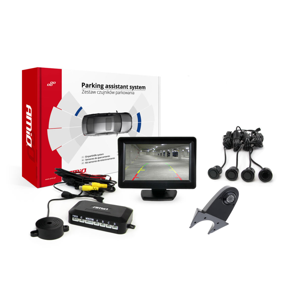 Parking assistance system TFT01 4.3" with HD-502-IR camera, 4 black sensors GOLD