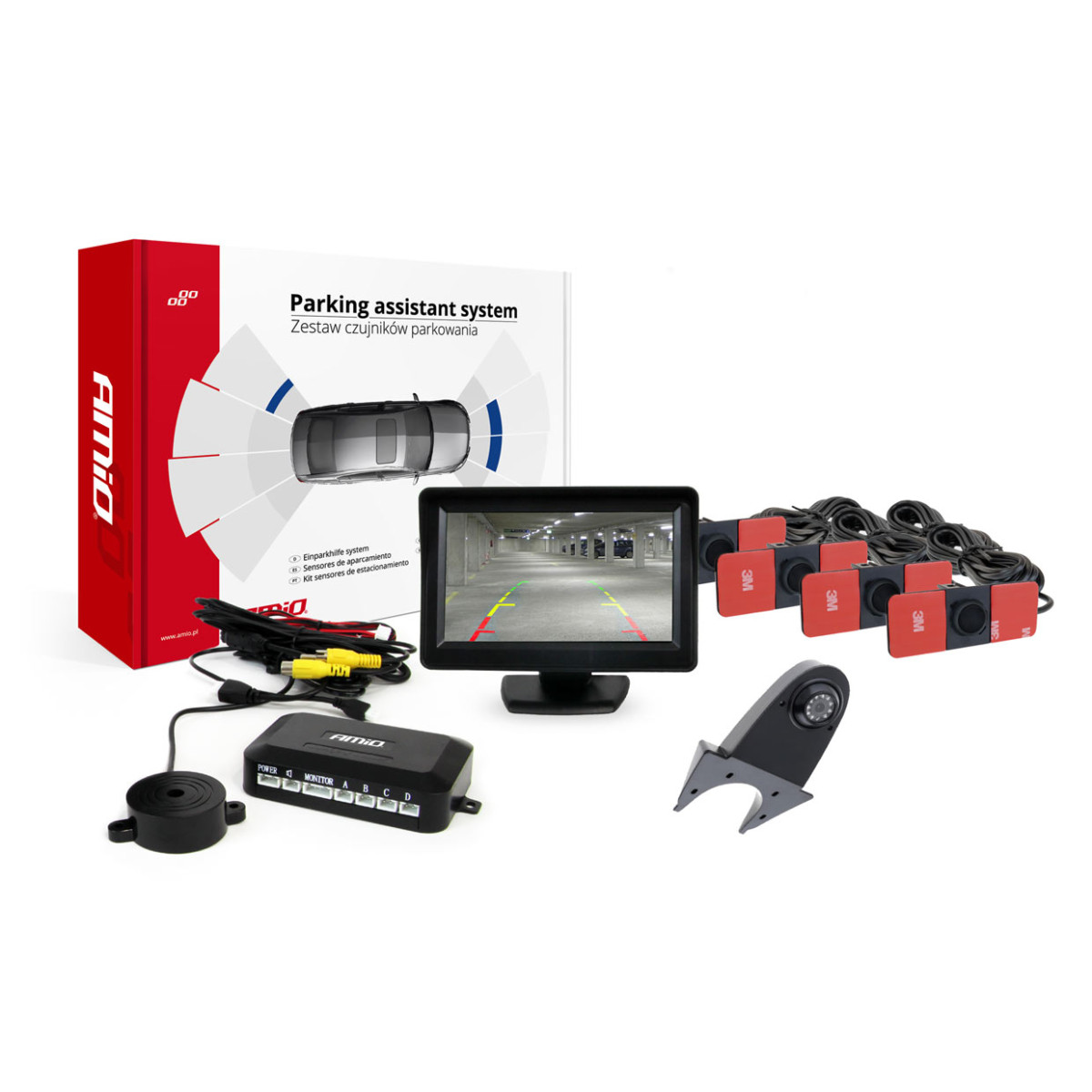 Parking assistance system TFT01 4.3" with HD-502-IR camera, 4 black sensors, internal installation
