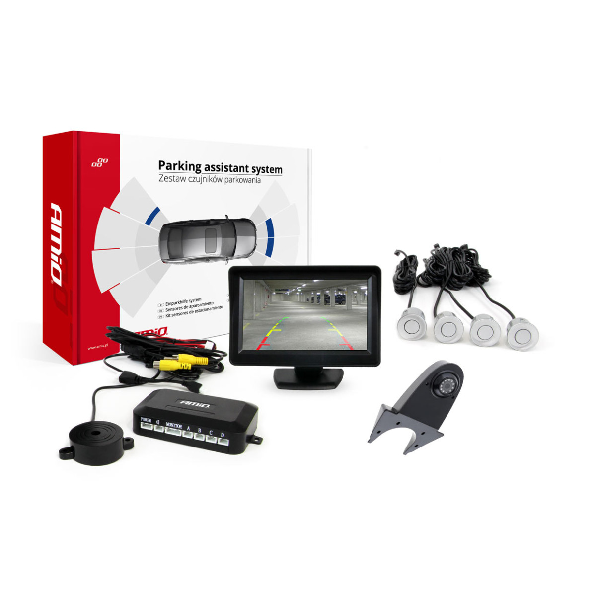 Parking assistance system TFT01 4.3" with HD-502-IR camera, 4 silver sensors