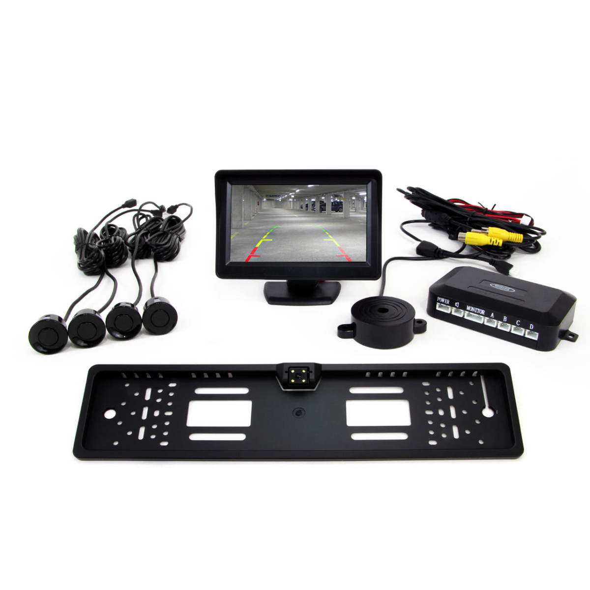 Parking assistance system TFT01 FT 4.3" with CAM-402 LED camera, 4 black sensors