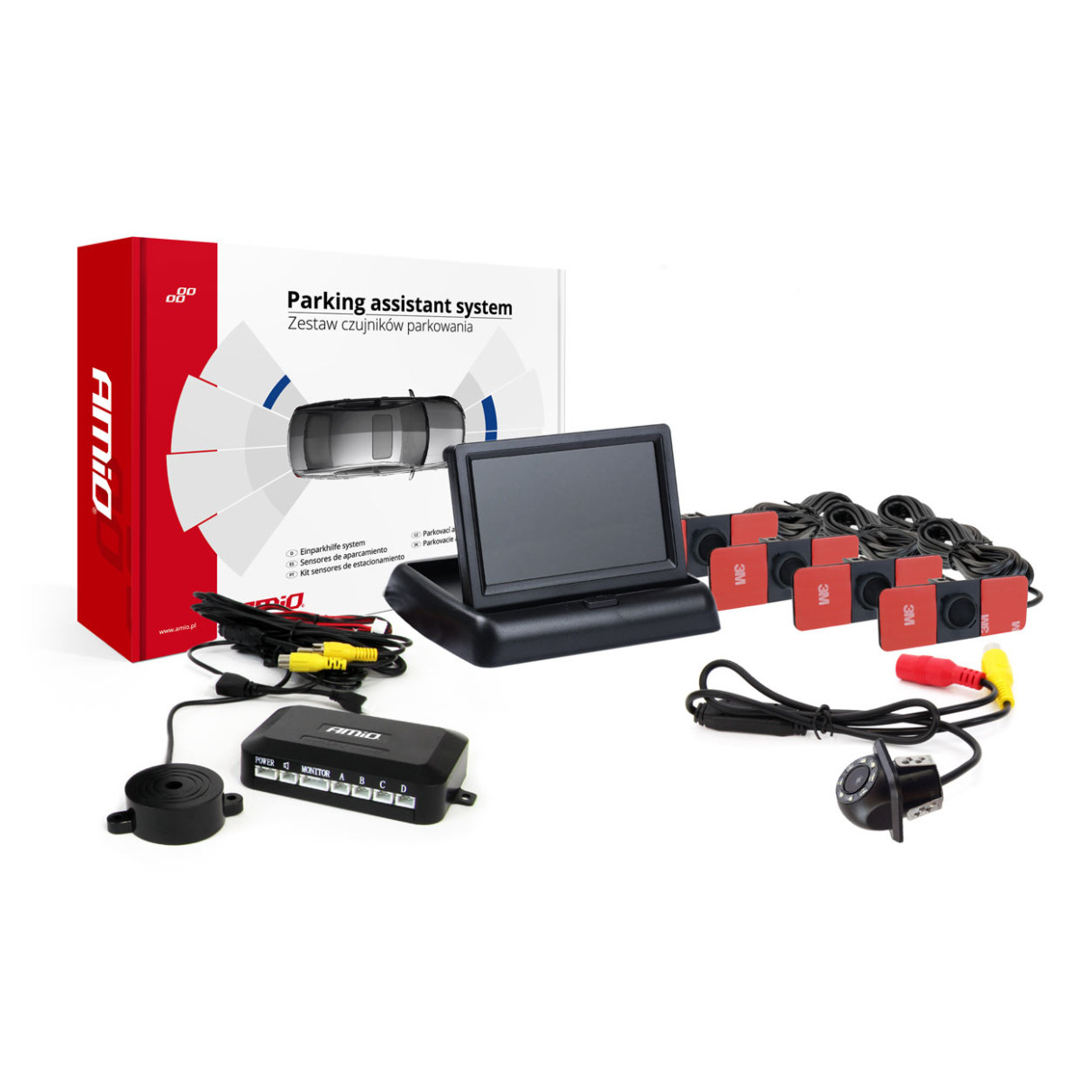 Parking assistance system TFT02 4.3" with HD-305-LED camera, 4 black sensors, internal installation