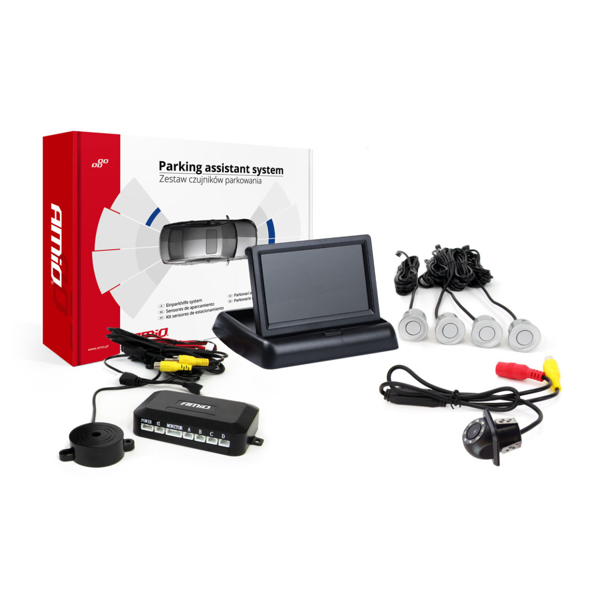 Parking assistance system TFT02 4.3" with HD-305-LED camera, 4 silver sensors