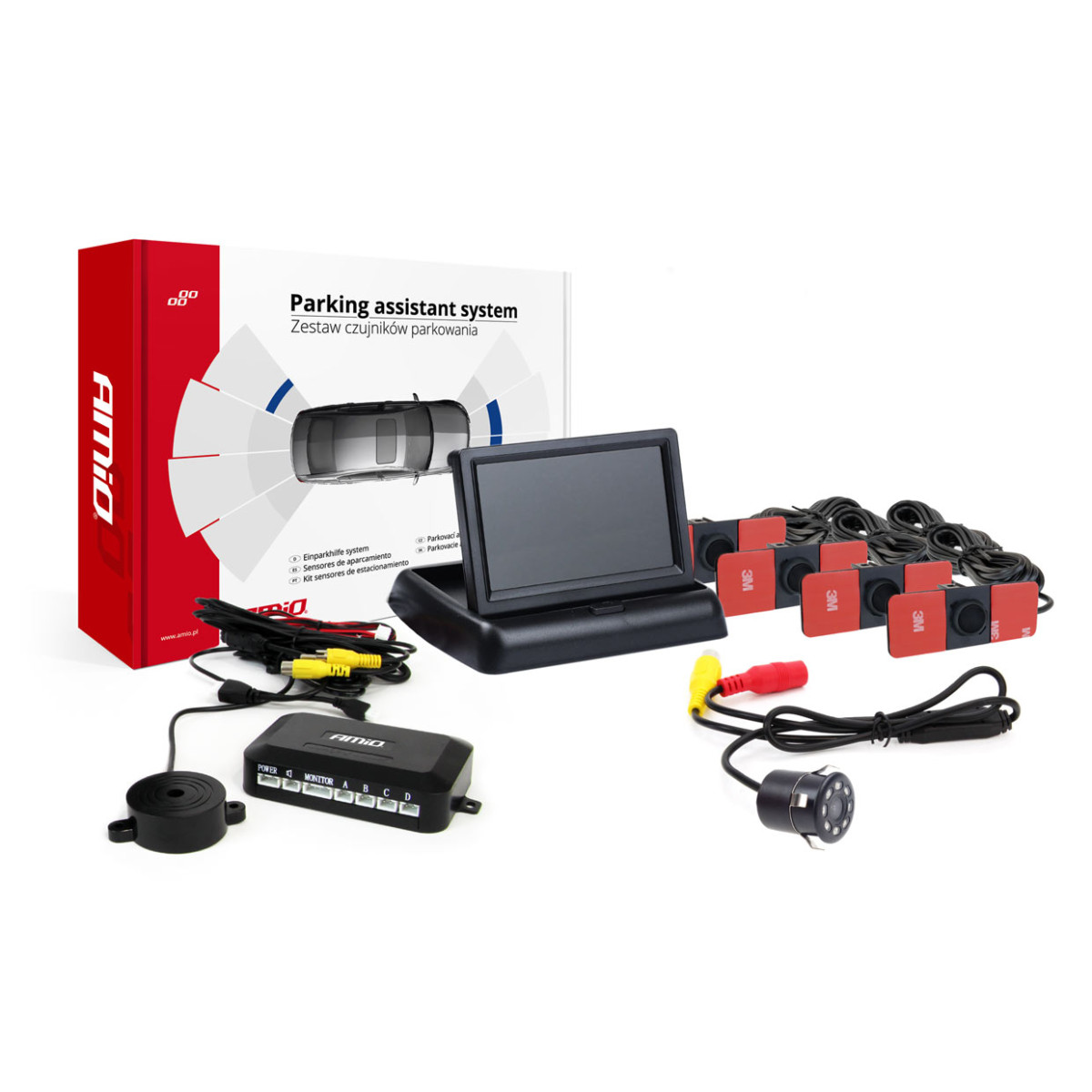 Parking assistance system TFT02 4.3" with HD-307-IR camera, 4 black sensors, internal installation
