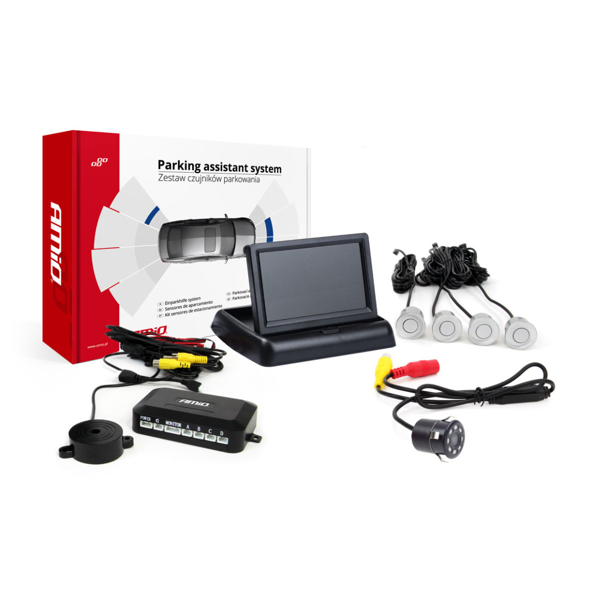 Parking assistance system TFT02 4.3" with HD-307-IR camera, 4 silver sensors
