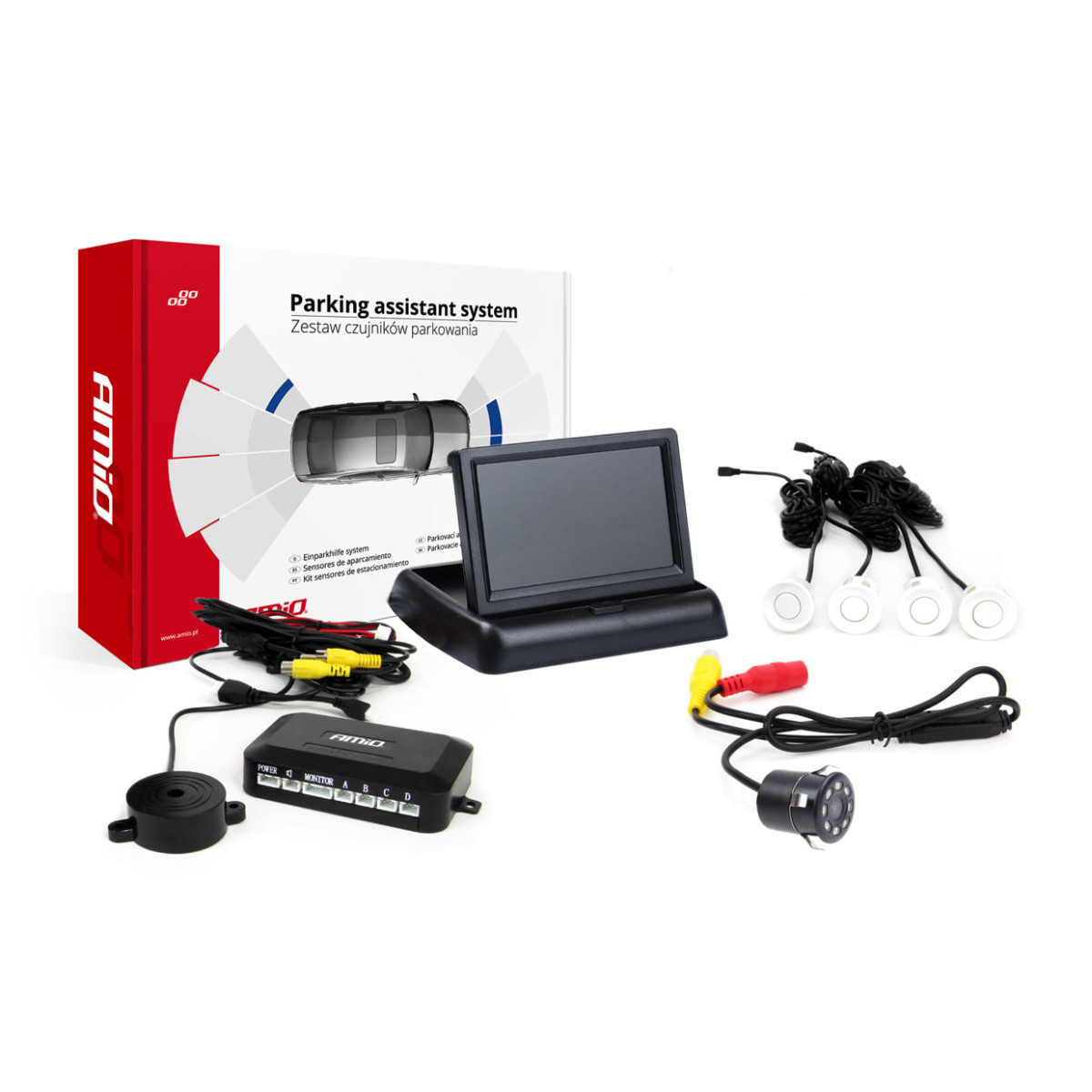 Parking assistance system TFT02 4.3" with HD-307-IR camera, 4 white sensors