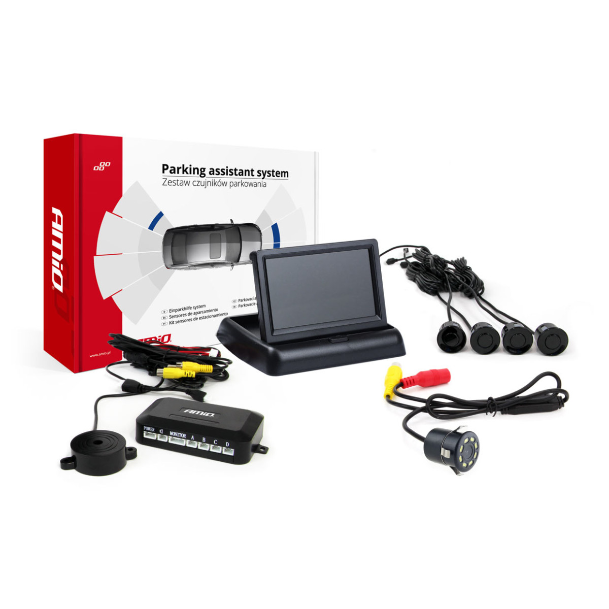 Parking assistance system TFT02 4.3" with HD-308-LED camera, 4 black sensors