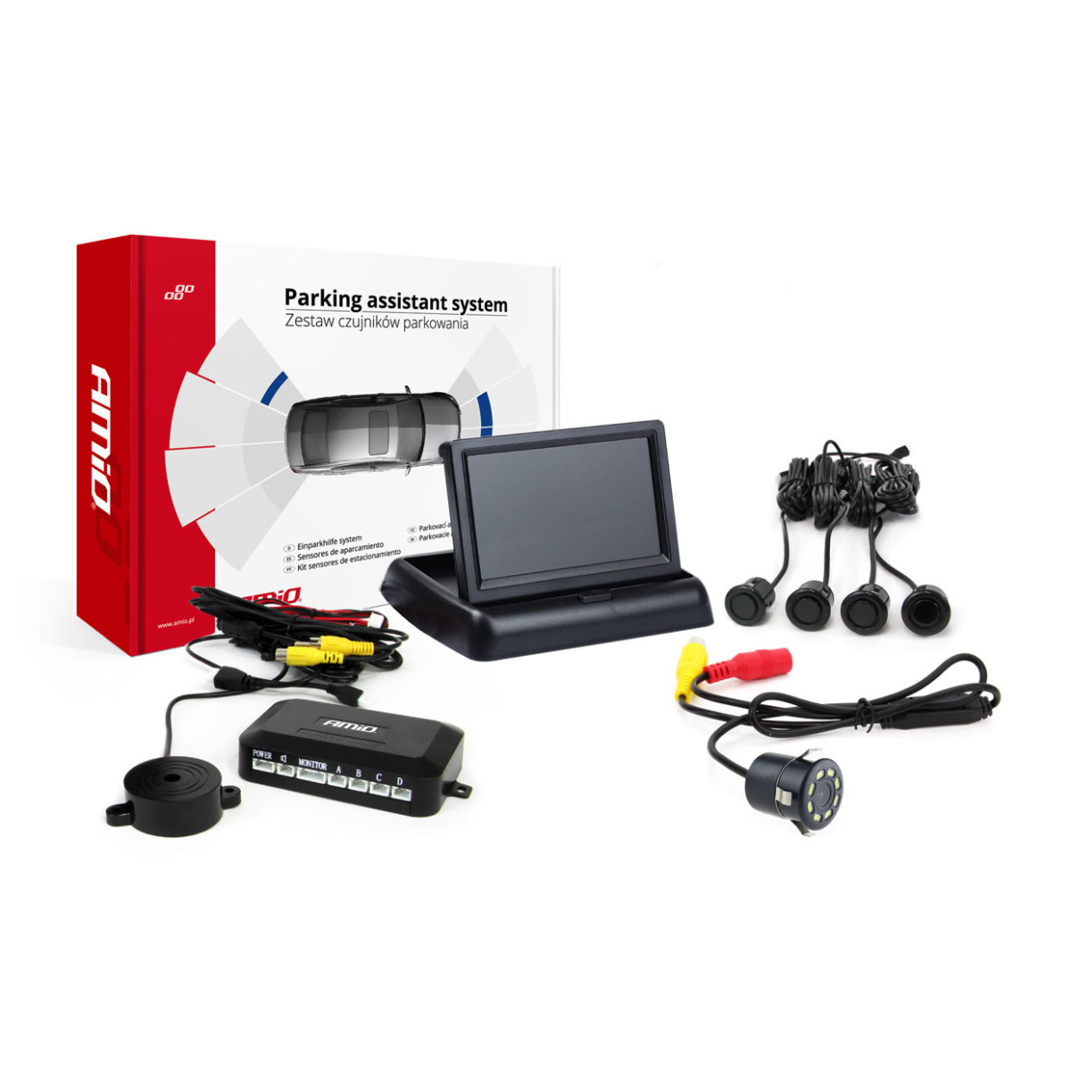 Parking assistance system TFT02 4.3" with HD-308-LED camera, 4 black sensors GOLD