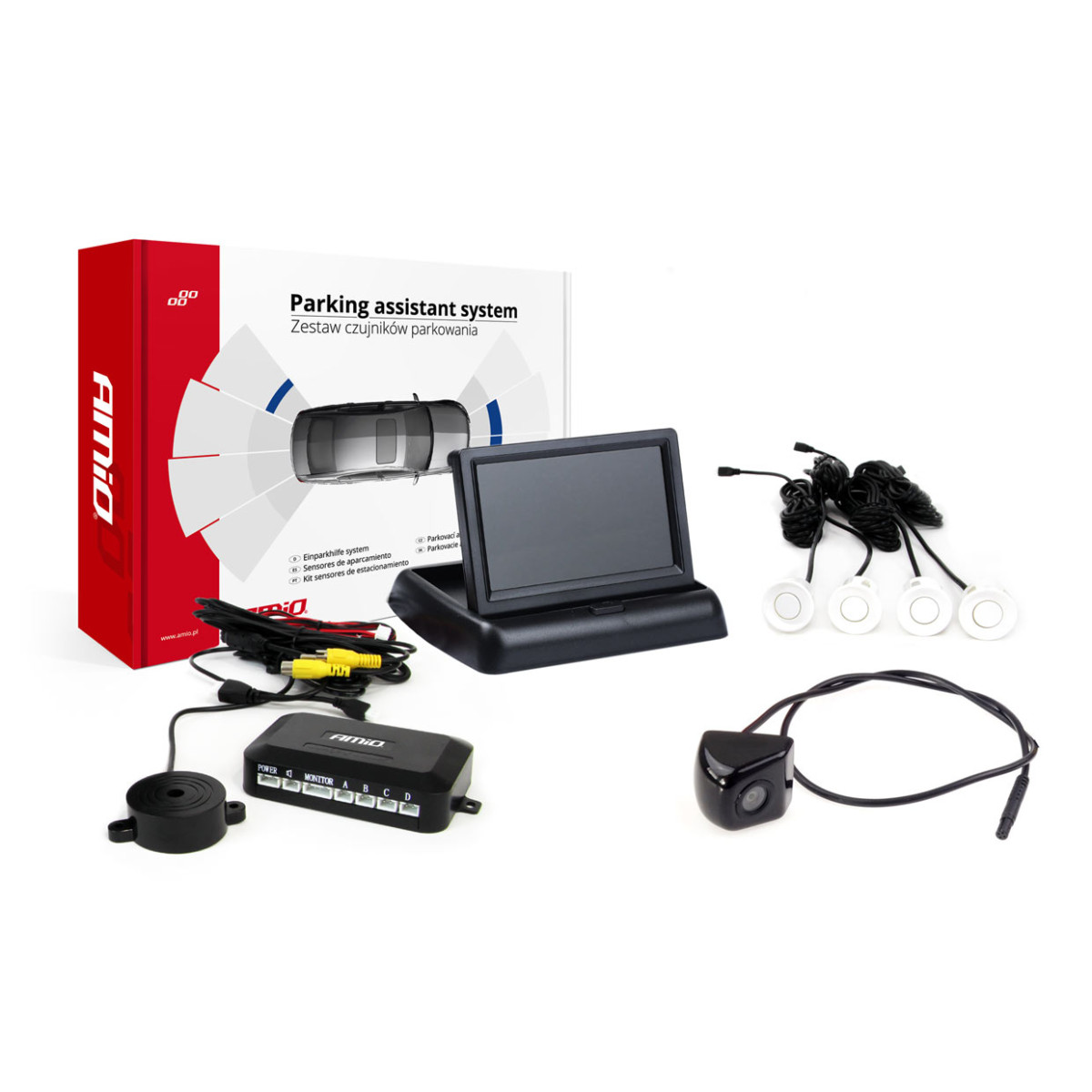 Parking assistance system TFT02 4.3" with HD-310 LED camera, 4 white sensors