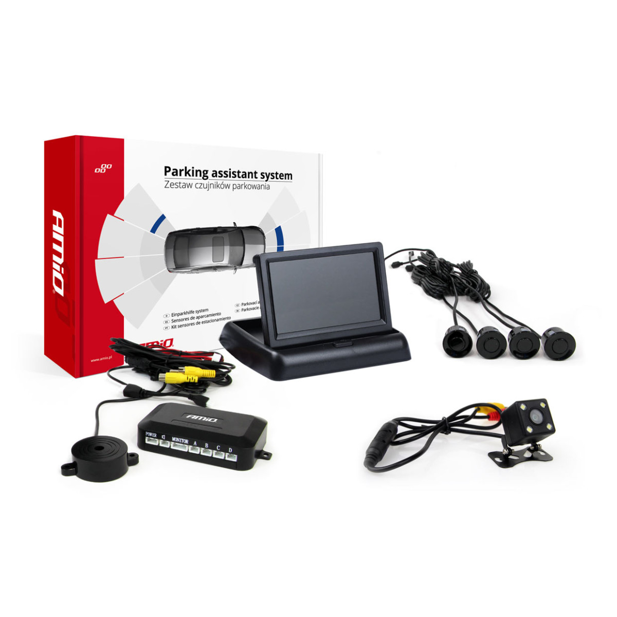 Parking assistance system TFT02 4.3" with HD-315-LED camera, 4 black sensors