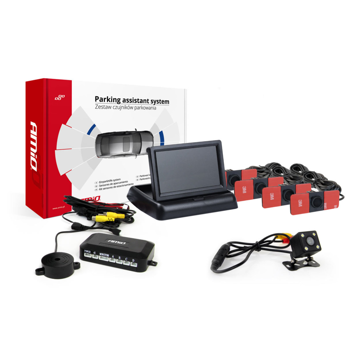 Parking assistance system TFT02 4.3" with HD-315-LED camera, 4 black sensors, internal installation
