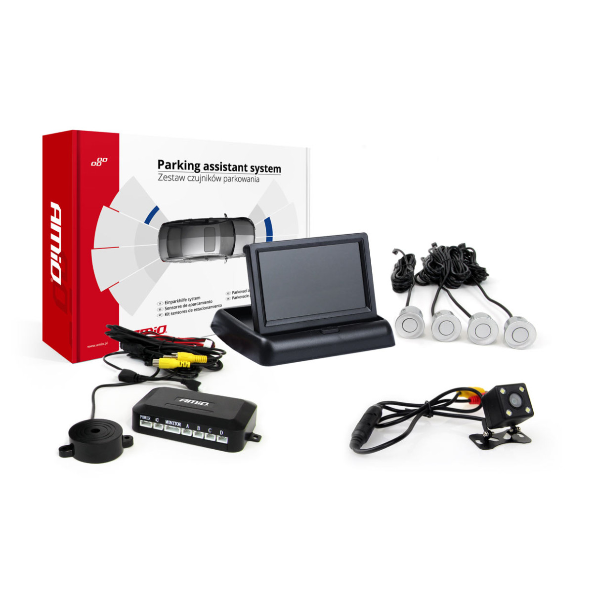Parking assistance system TFT02 4.3" with HD-315-LED camera, 4 silver sensors