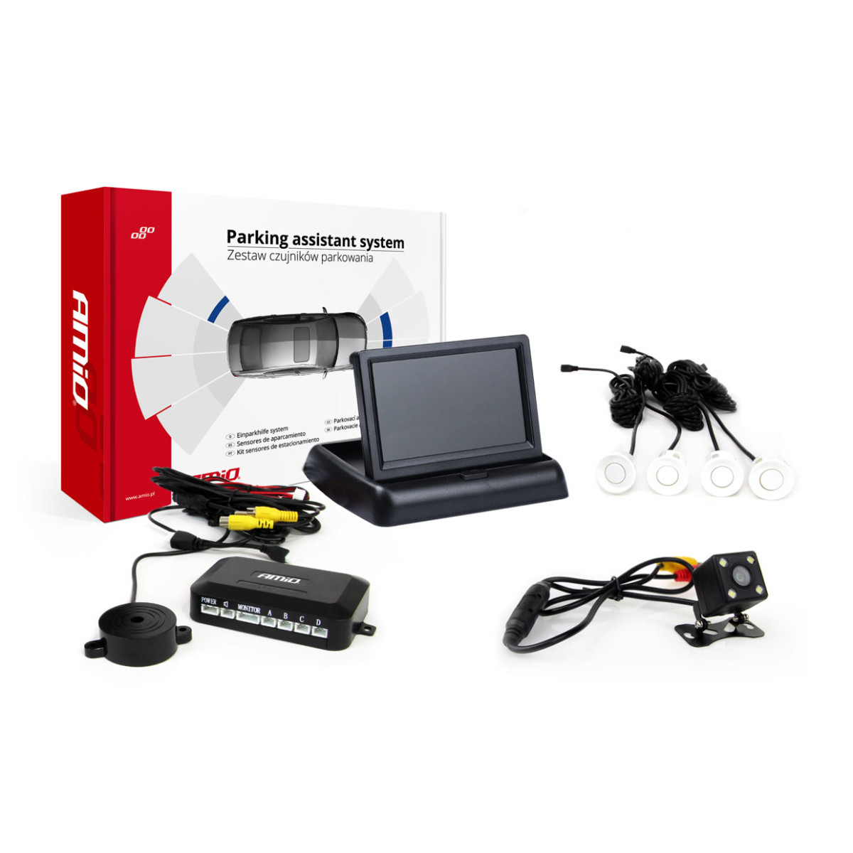 Parking assistance system TFT02 4.3" with HD-315-LED camera, 4 white sensors