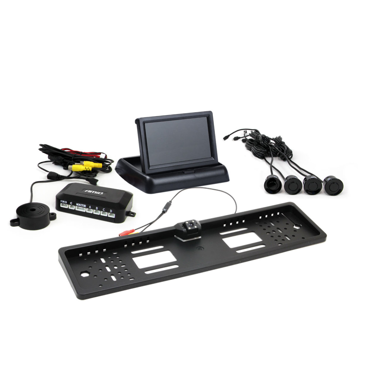 Parking assistance system TFT02 4.3" with HD-402-LED camera, 4 black sensors
