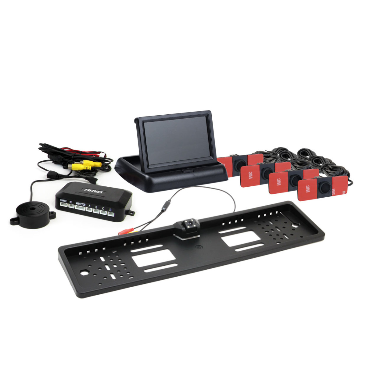 Parking assistance system TFT02 4.3" with HD-402-LED camera, 4 black sensors, internal installation