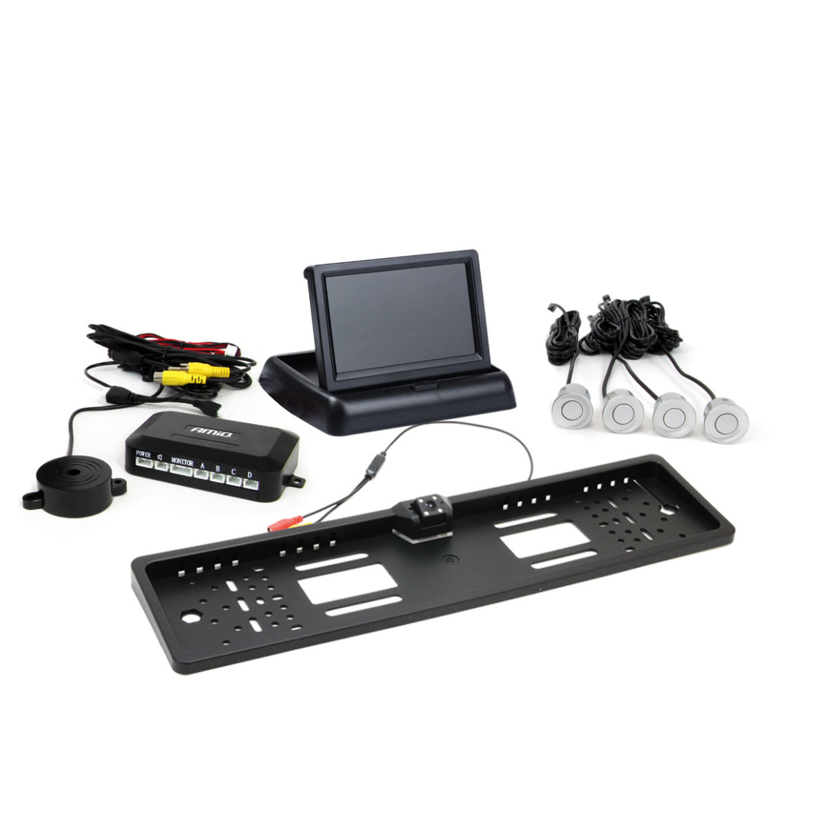 Parking assistance system TFT02 4.3" with HD-402-LED camera, 4 silver sensors