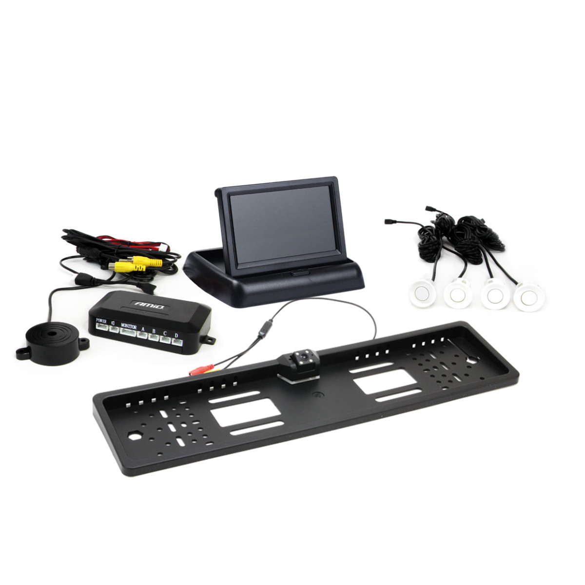 Parking assistance system TFT02 4.3" with HD-402-LED camera, 4 white sensors
