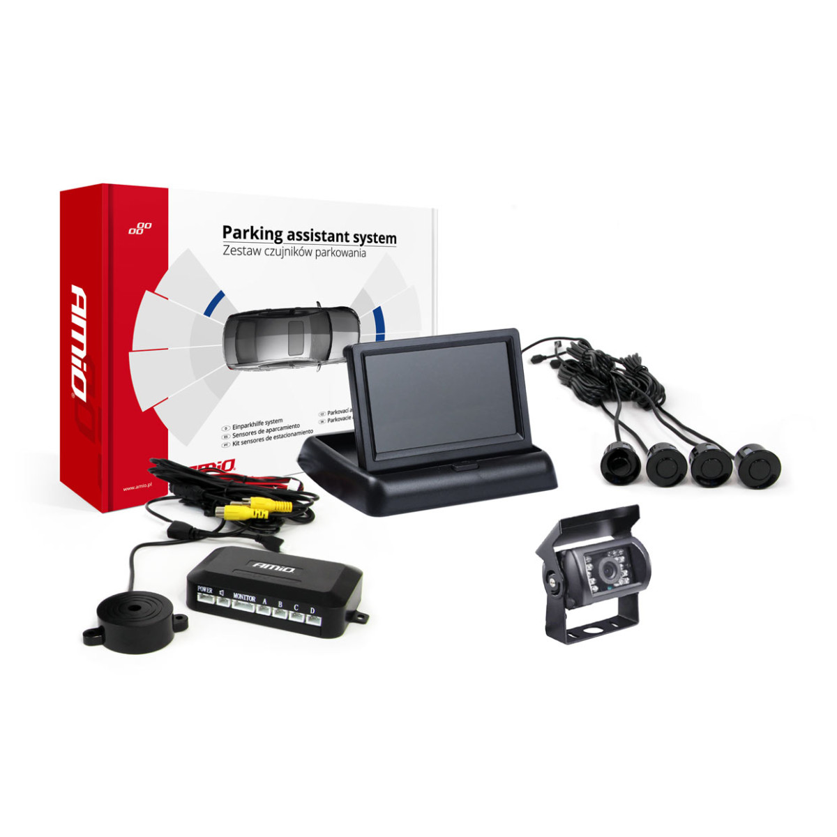 Parking assistance system TFT02 4.3" with HD-501-IR camera, 4 black sensors