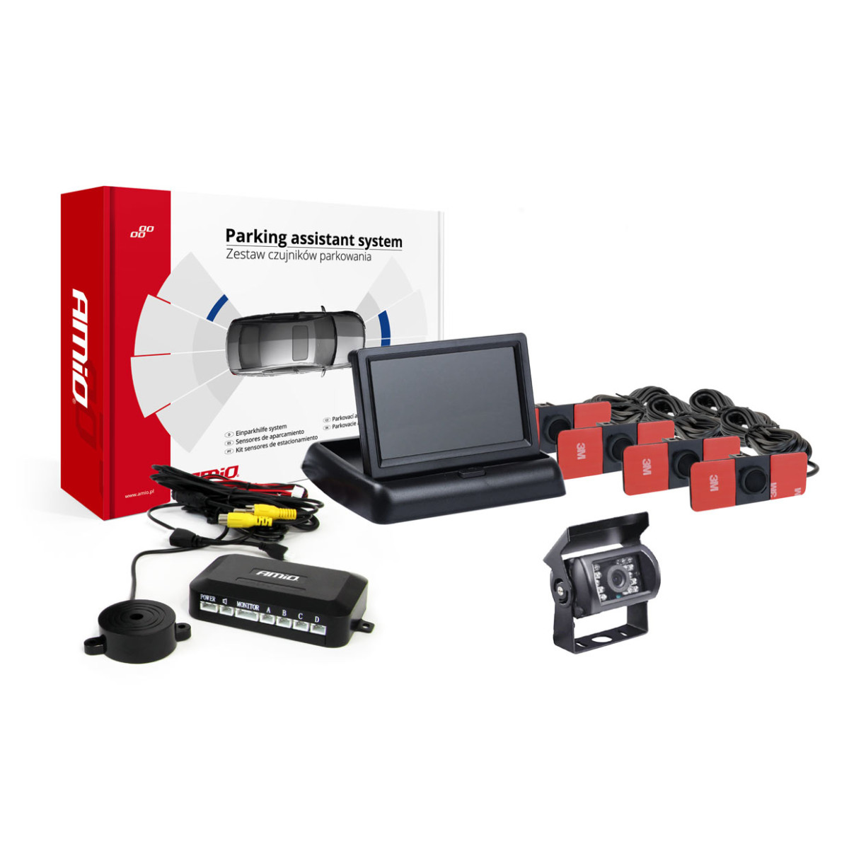 Parking assistance system TFT02 4.3" with HD-501-IR camera, 4 black sensors, internal installation