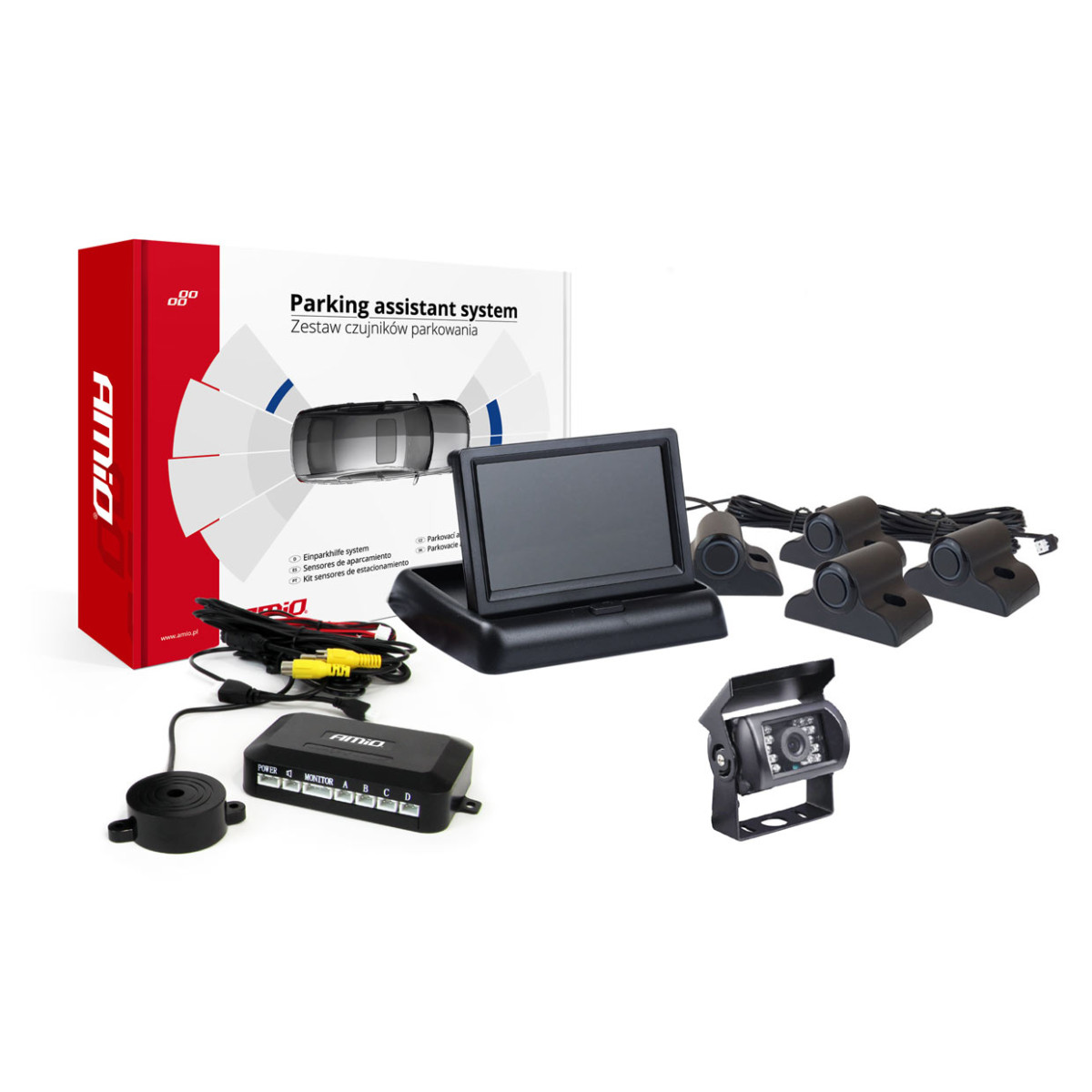 Parking assistance system TFT02 4.3" with HD-501-IR camera, 4 black sensors, for trucks