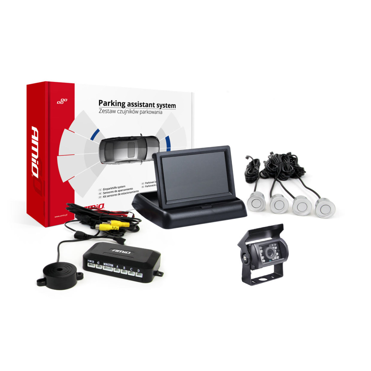 Parking assistance system TFT02 4.3" with HD-501-IR camera, 4 silver sensors