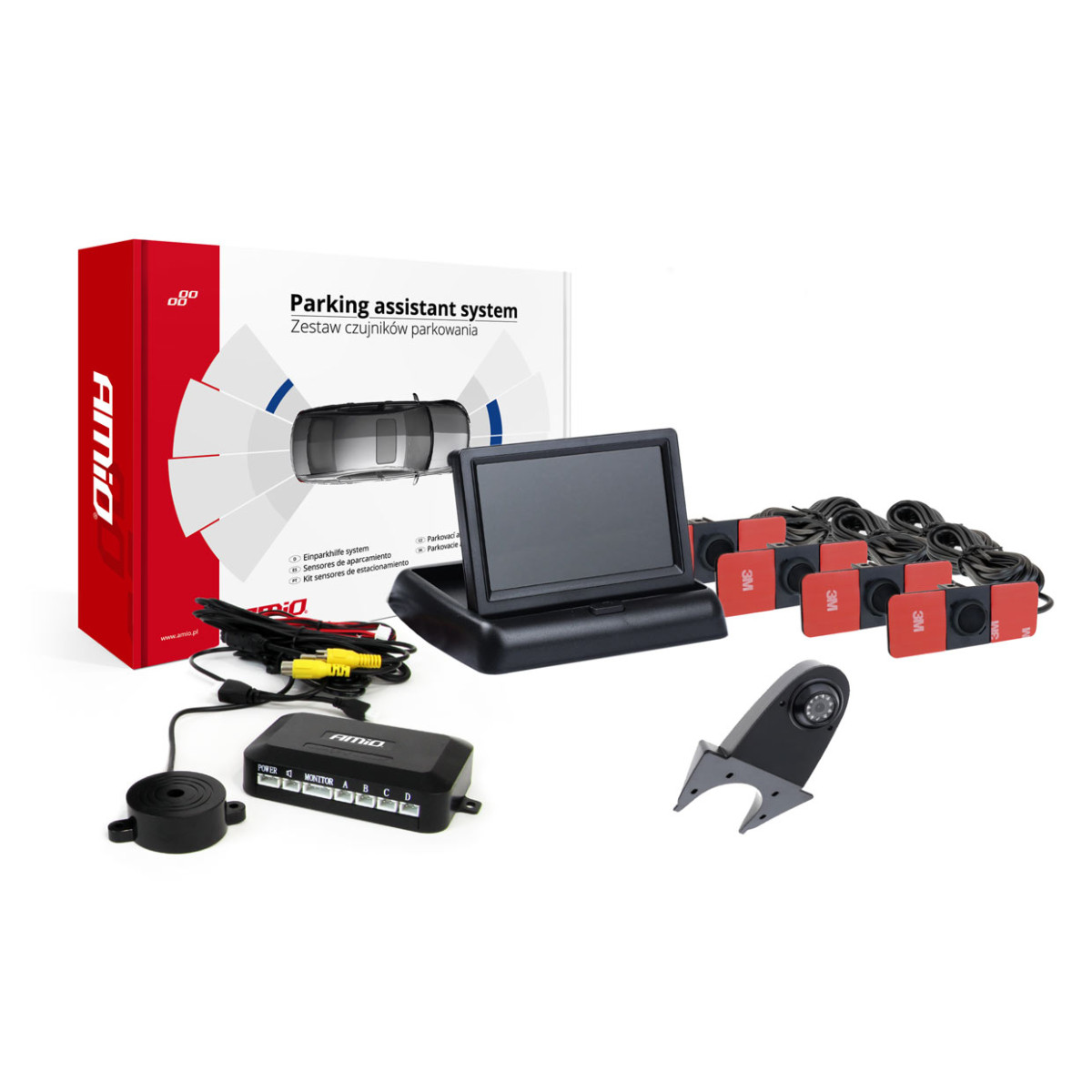 Parking assistance system TFT02 4.3" with HD-502-IR camera, 4 black sensors, internal installation