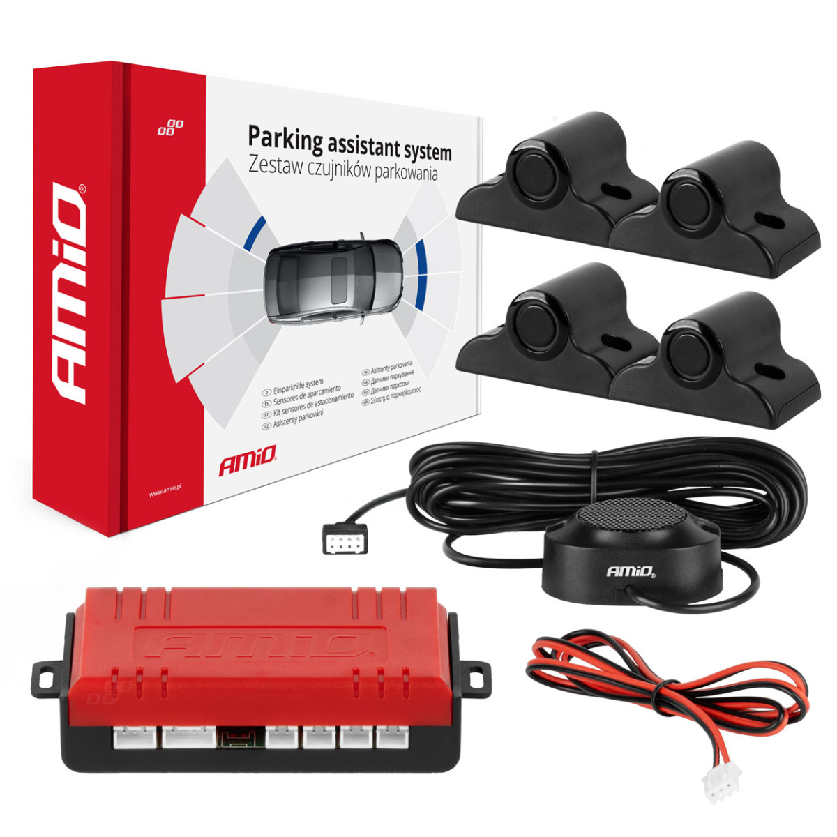 Parking assistance system TRUCK/BUS, 4 black sensors with buzzer 19 mm AMIO-02278