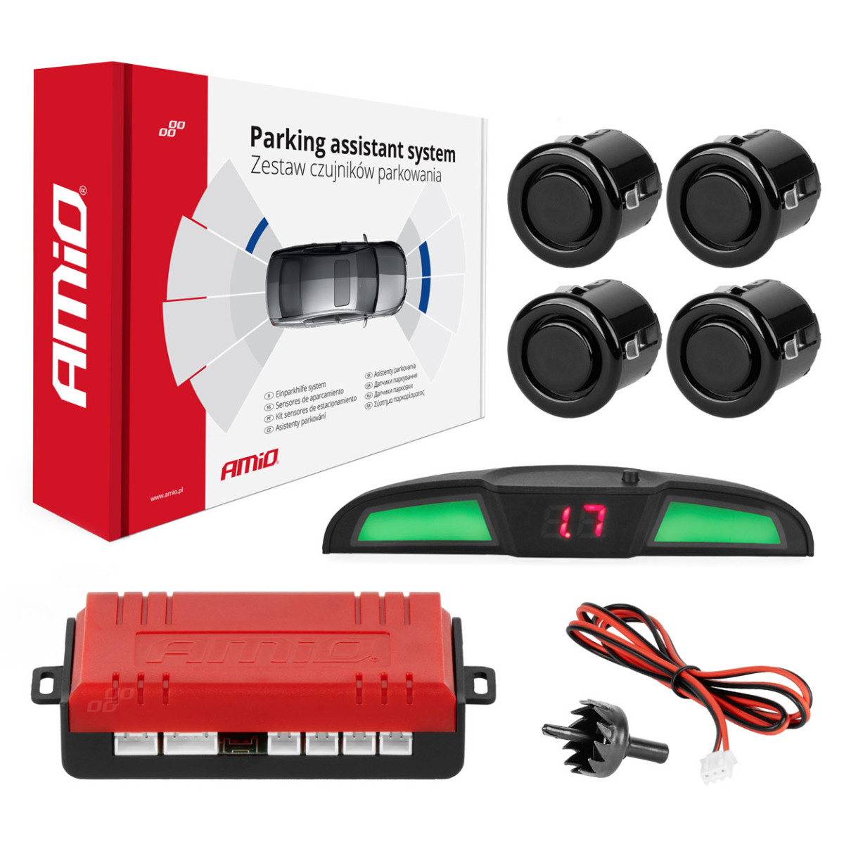 Parking assistance system LED COB, 4 black sensors GOLD 18 mm AMIO-02284