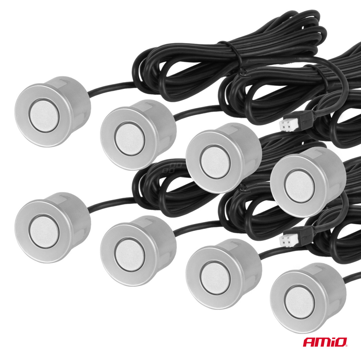 Parking assistance system with sound signal, 8 silver sensors 22 mm AMIO-01596