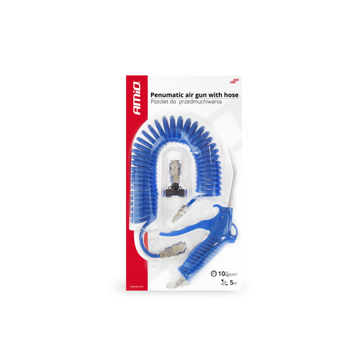 Pneumatic blow gun with hose and T-connectors 10 ATM AMIO-02158