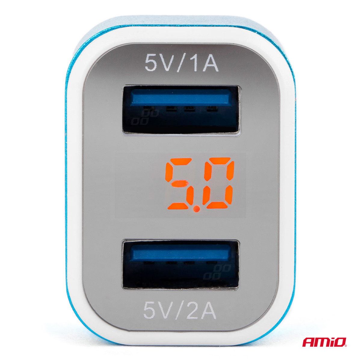 Car phone charger with voltmeter 2xUSB TEST-04