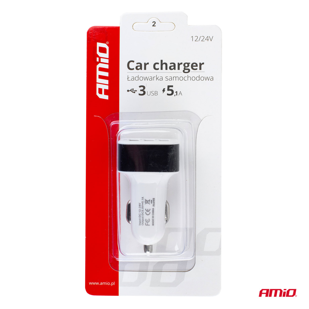 Car phone charger 3xUSB white PCH-03