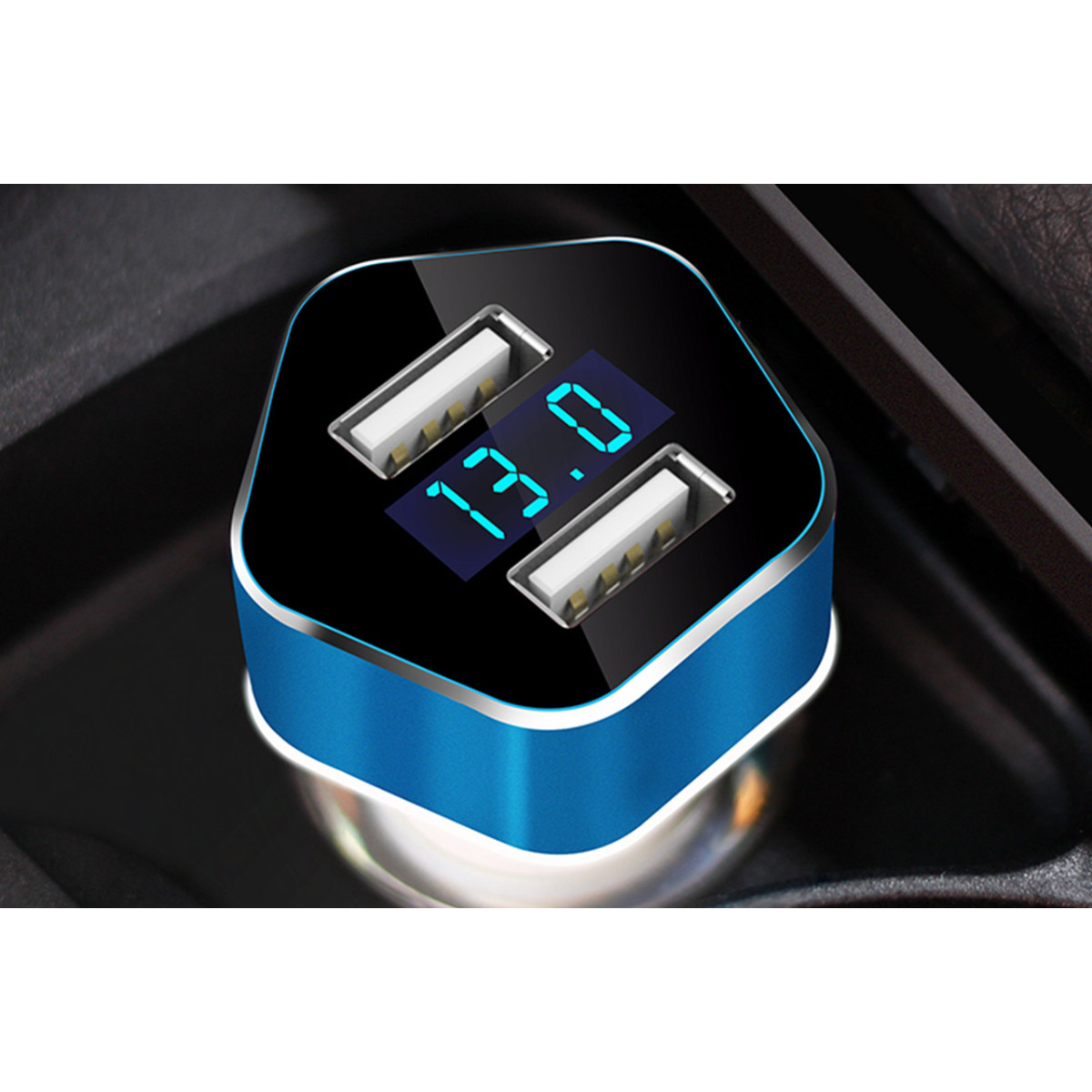 Car USB charger with voltmeter, 2×USB PCH PRO-05 AMIO-02358