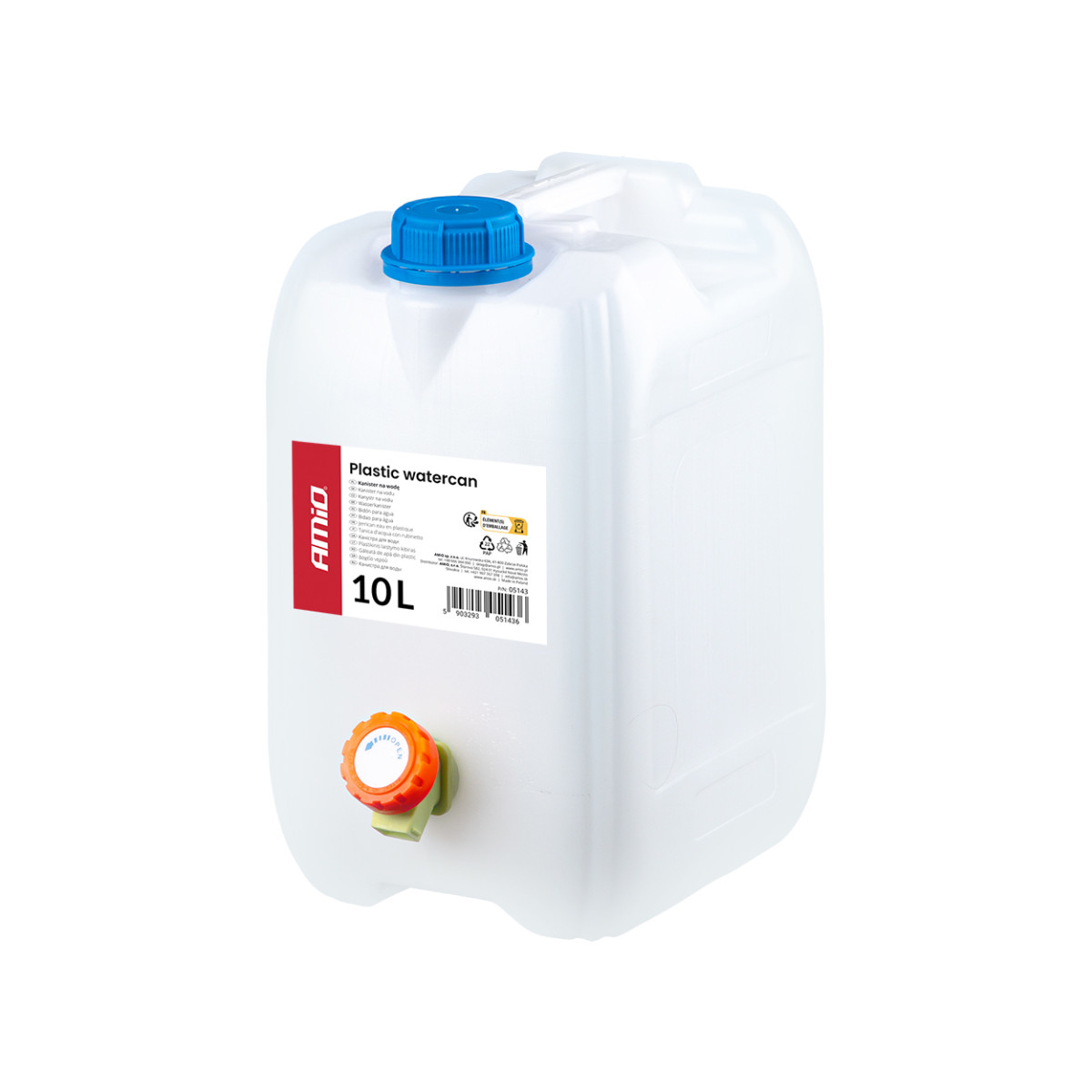 Plastic water tank with tap, 10 l, AMIO-05143