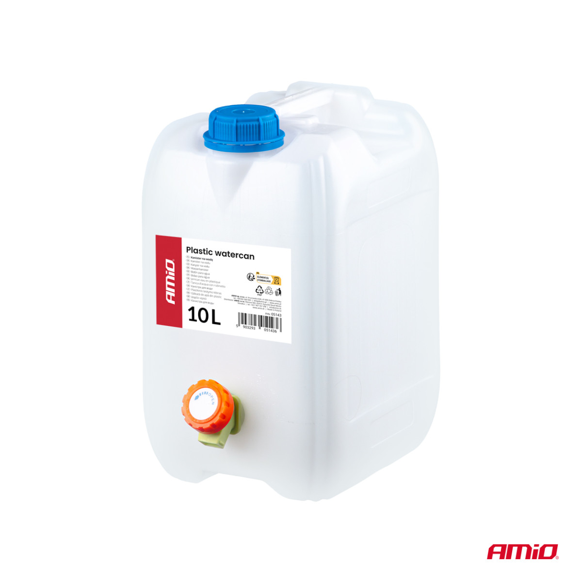 Plastic water tank with tap, 10 l, AMIO-05143