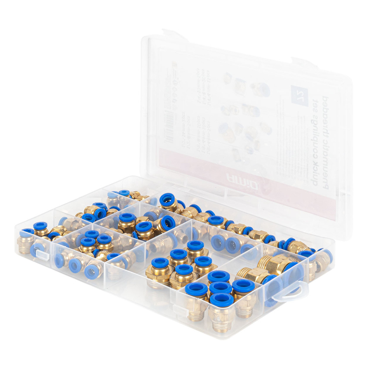 Pneumatic threaded quick coupling set, 4-16 mm, 72 pcs., AMIO-04922