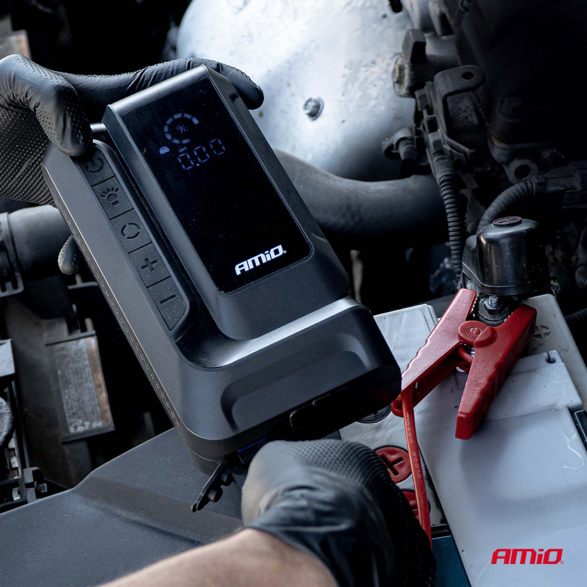 4in1 car jump starter (booster) with compressor, LED flashlight and Powerbank 12V 12Ah 1600A AMIO-04677