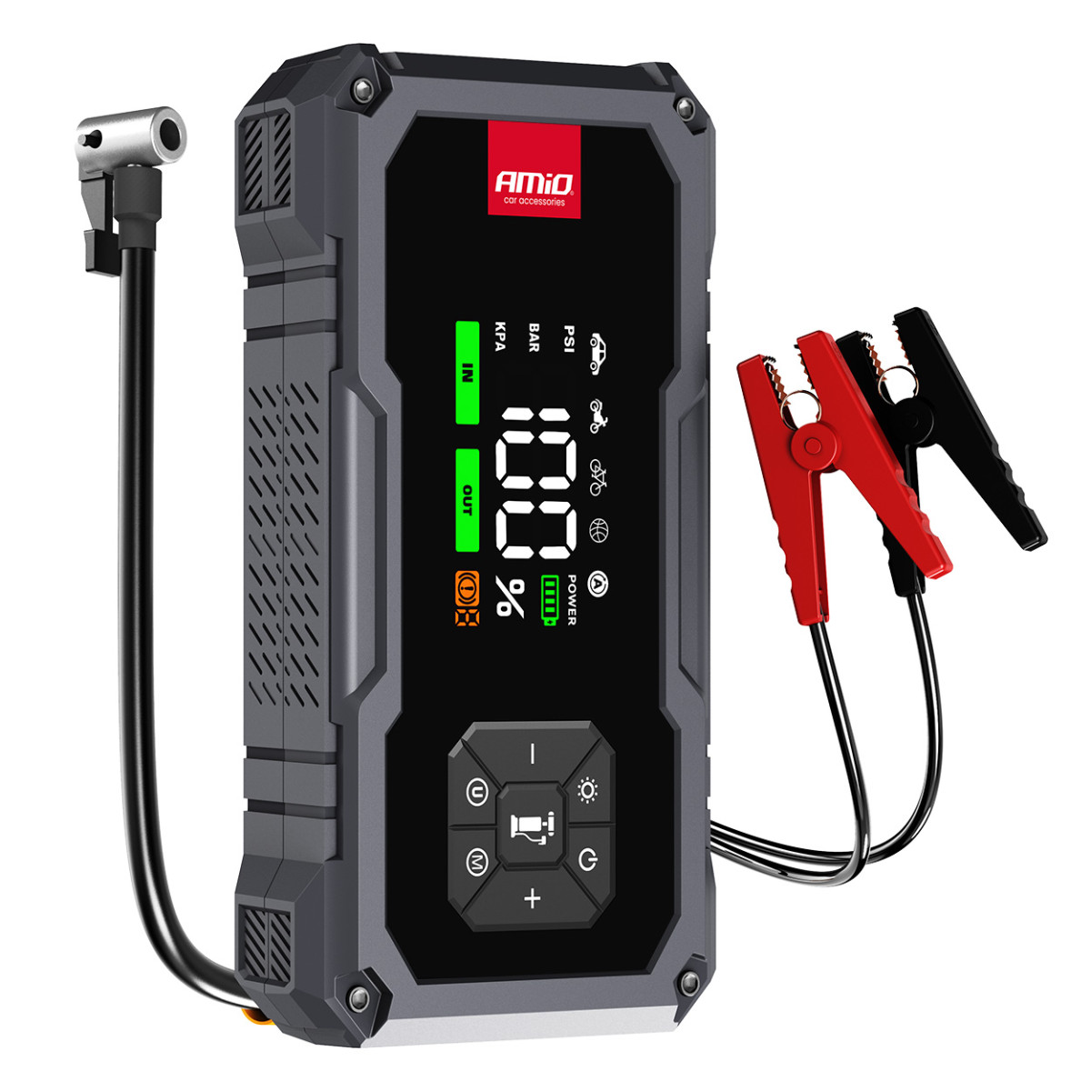 4in1 Car Jump Starter/LED/Compressor/Powerbank 12V 7.2Ah 600A PRO AMIO-04674
