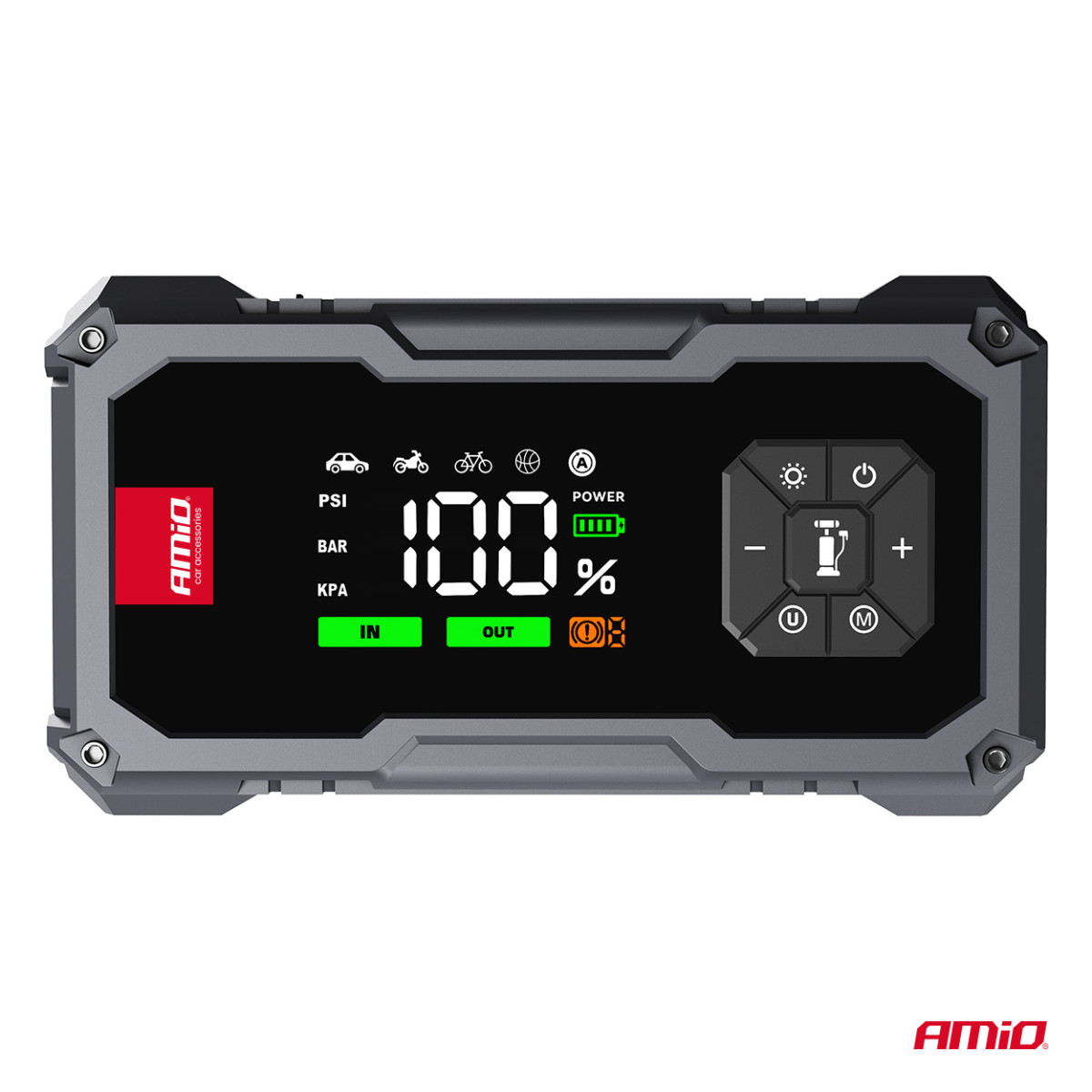 4in1 Car Jump Starter/LED/Compressor/Powerbank 12V 7.2Ah 600A PRO AMIO-04674