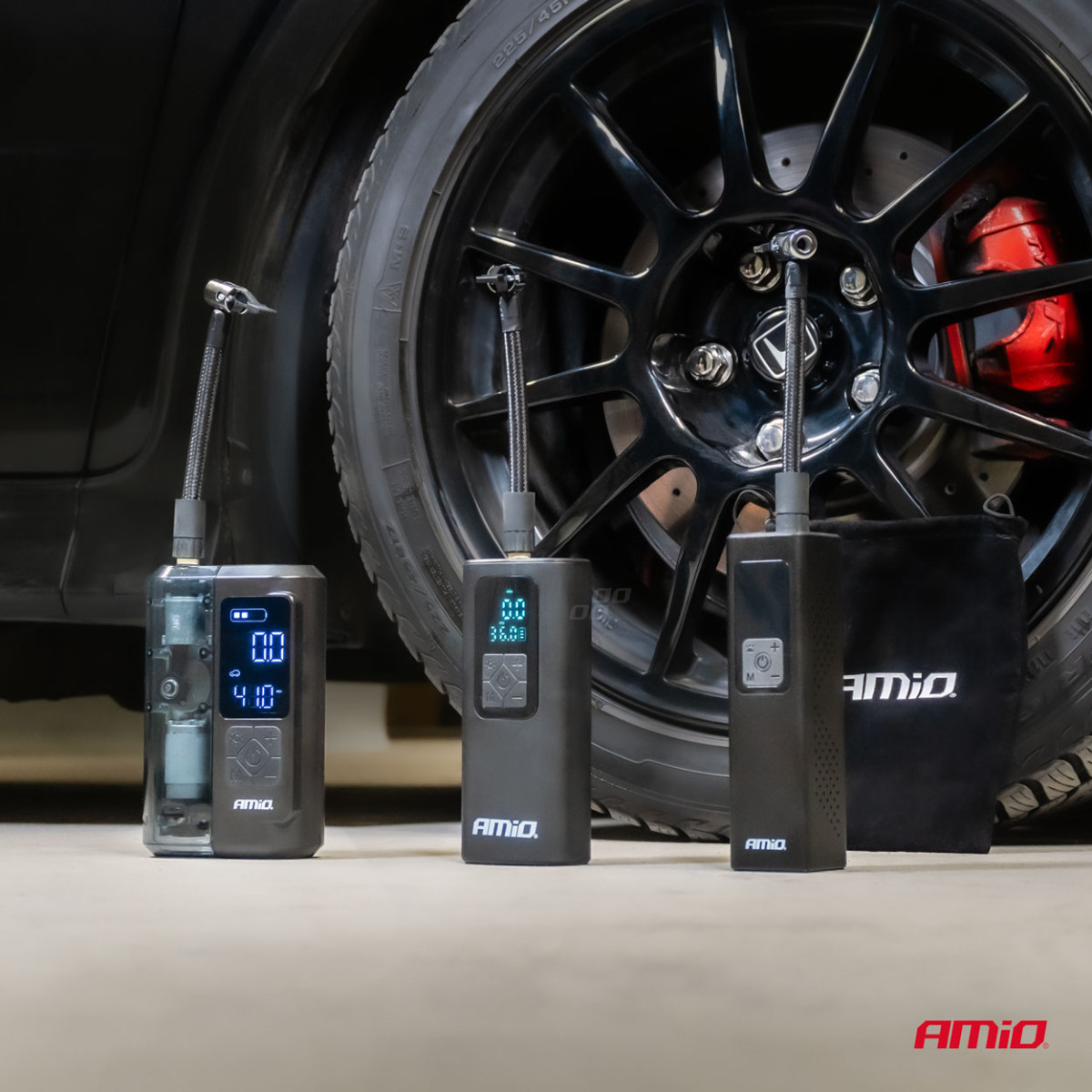 Wireless car compressor 40 W with LED, powerbank and USB-C, AMIO-04377