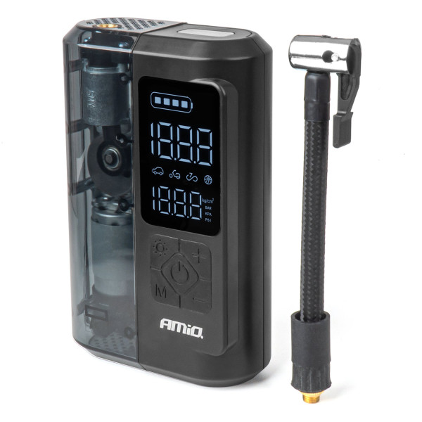 Wireless car compressor 40 W with LED, powerbank and USB-C, AMIO-04378