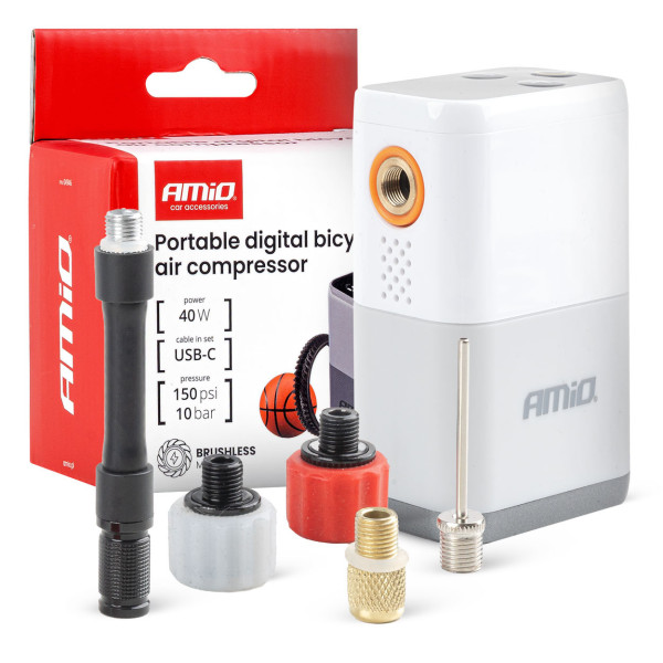 Cordless mini air compressor for bicycles, 40 W, USB-C, AMIO-04946