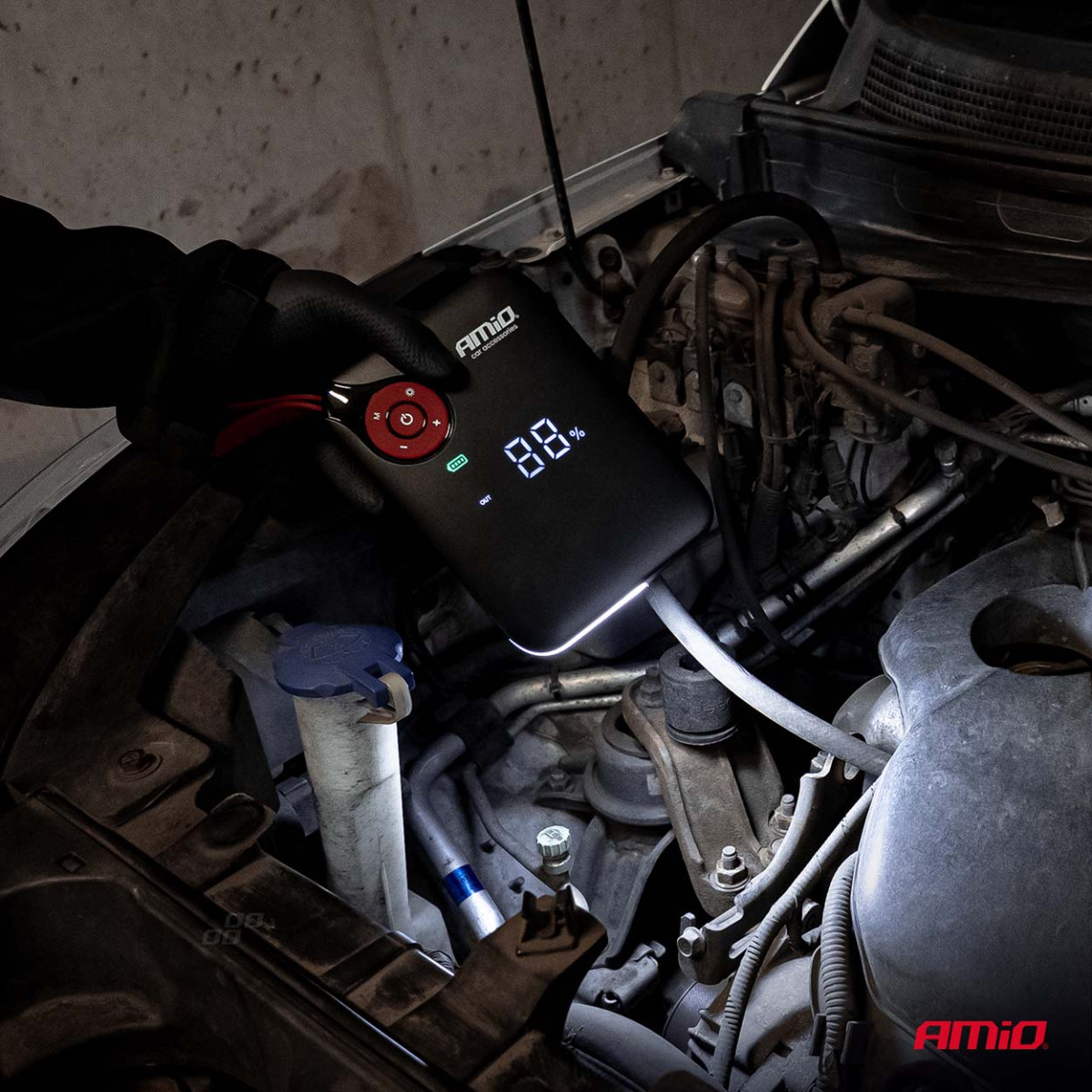 Mini 4in1 Car Jump Starter/LED/Compressor/Powerbank 12V 7.2Ah 600A PRO AMIO-04675