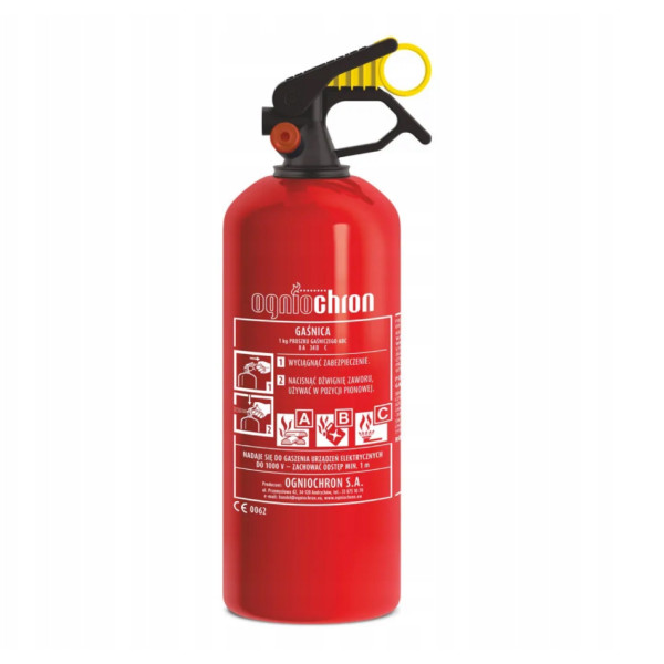 Powder fire extinguisher ABC 1 kg with pressure gauge and holder