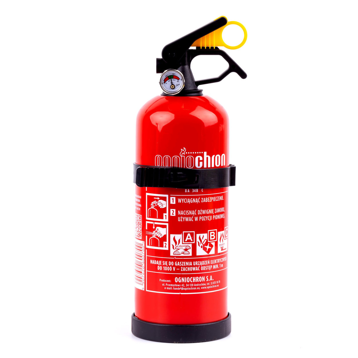 Powder fire extinguisher ABC 1 kg with pressure gauge and wall mount 