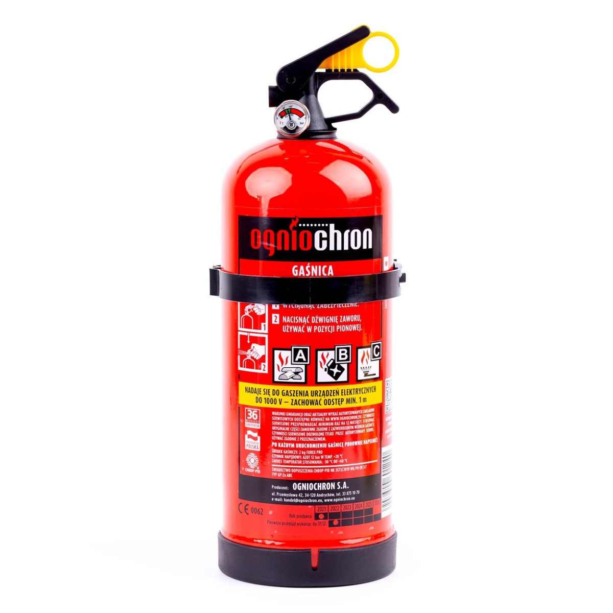 Powder fire extinguisher ABC 2 kg with pressure gauge and wall mount