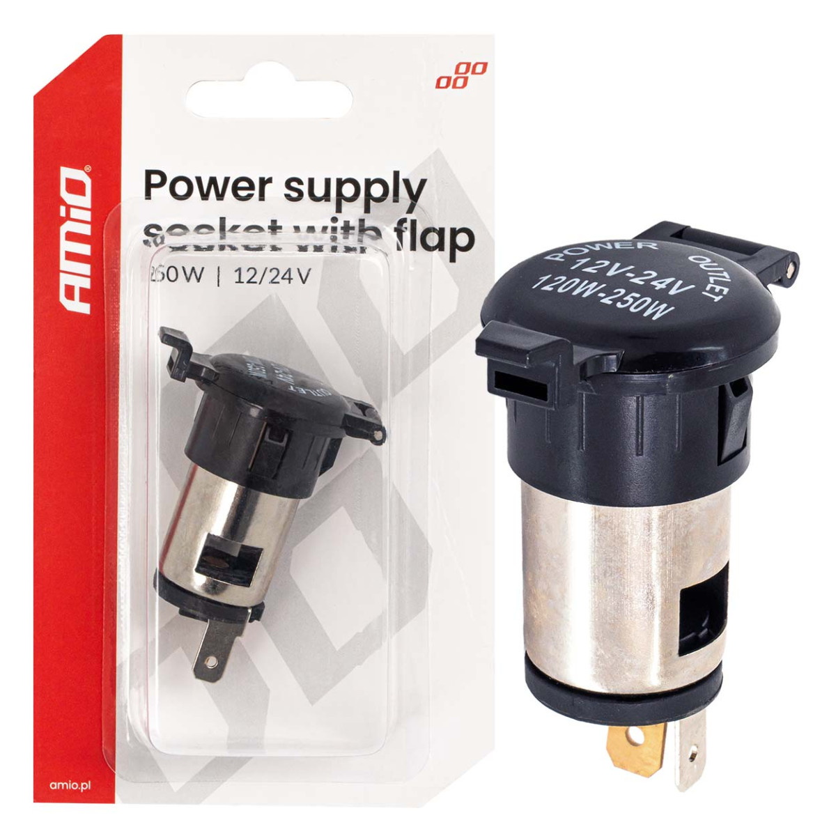 Additional power outlet with cover 250W 12V/24V, AMIO-04434